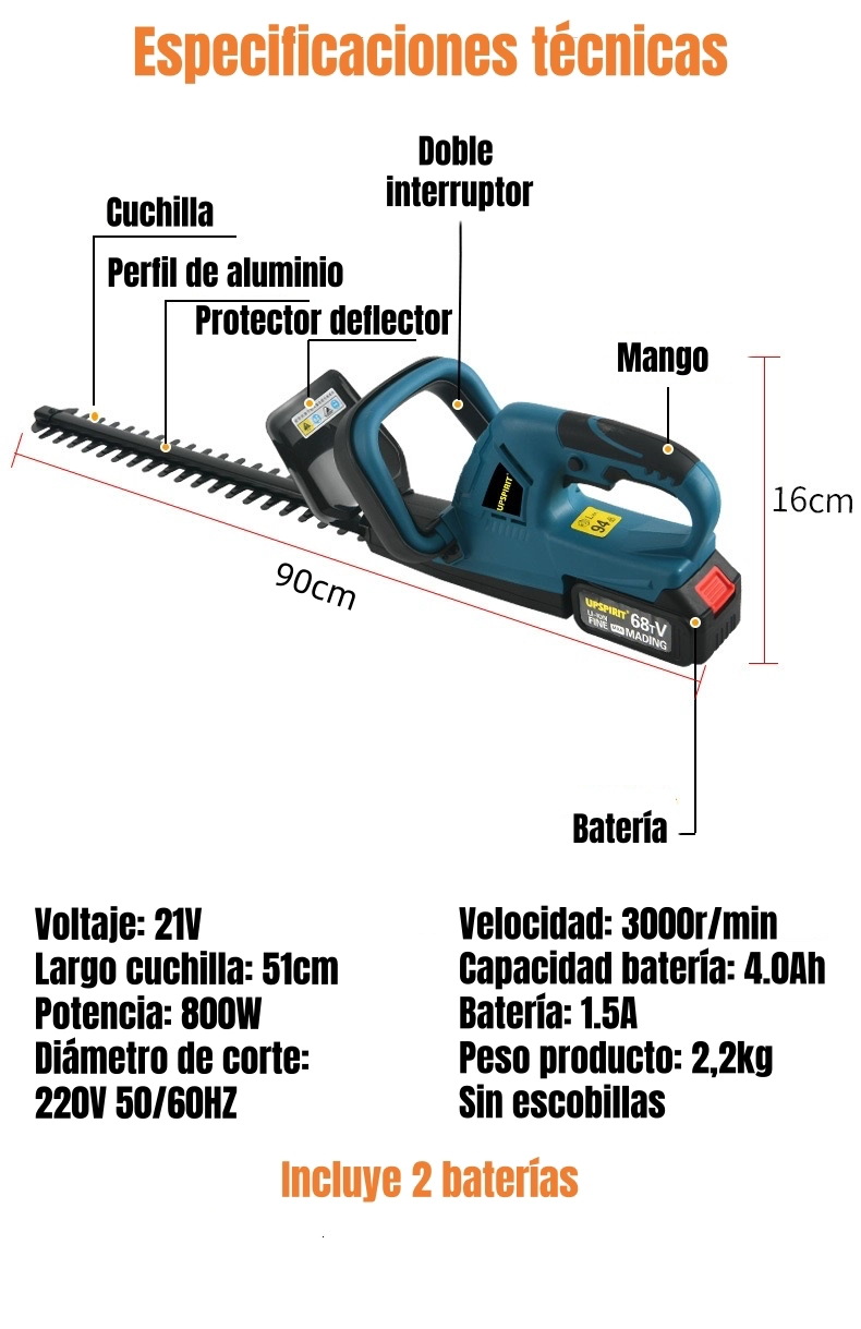 CORTASETOS ELE CTRICO INALAMBRICO 18' 800W CON 2 BATERIAS F03 - 8