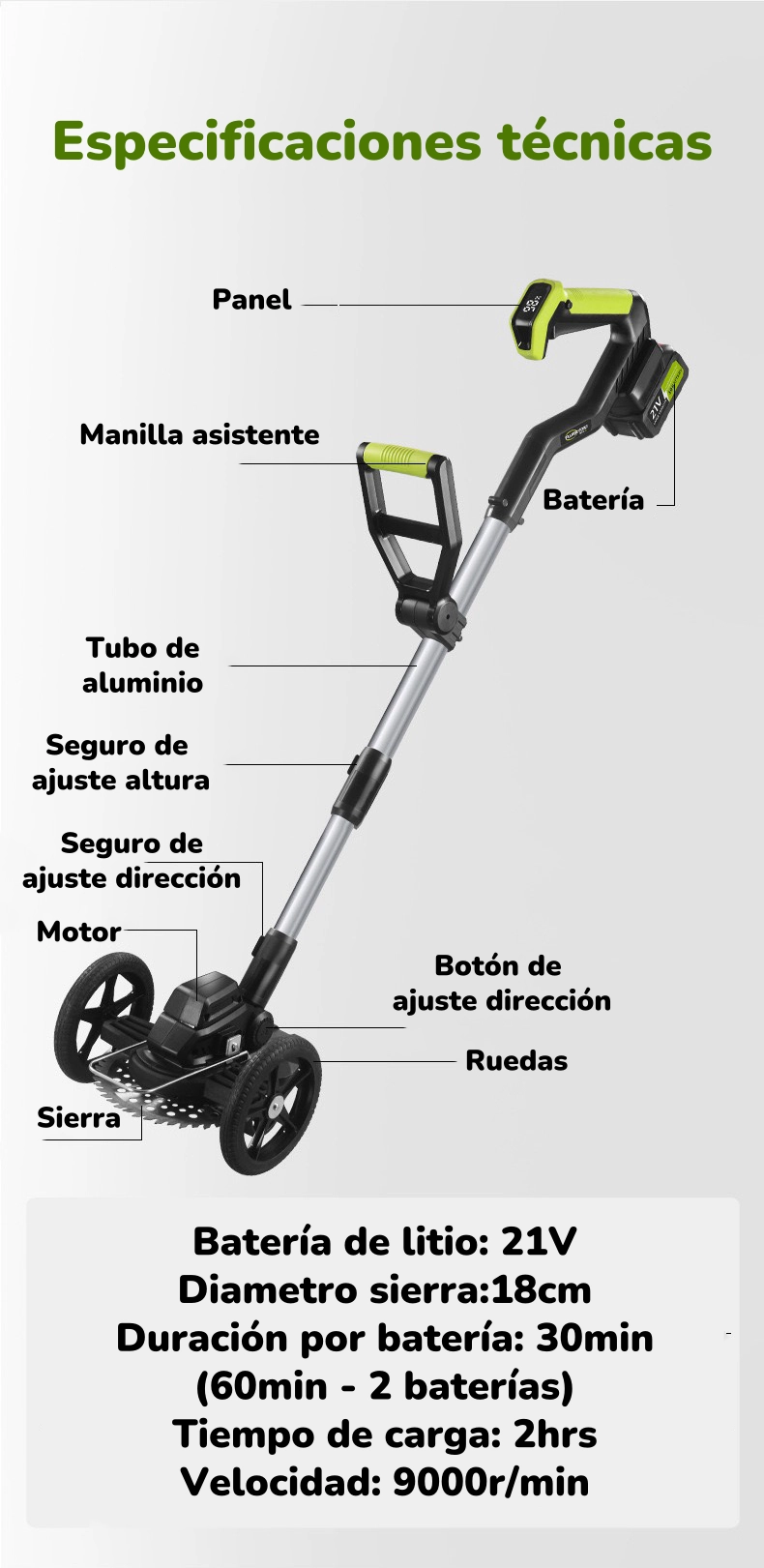 ORILLADORA DE PASTO ELE CTRICA 2 BATERIAS MAS ACCESORIOS A01 - 8