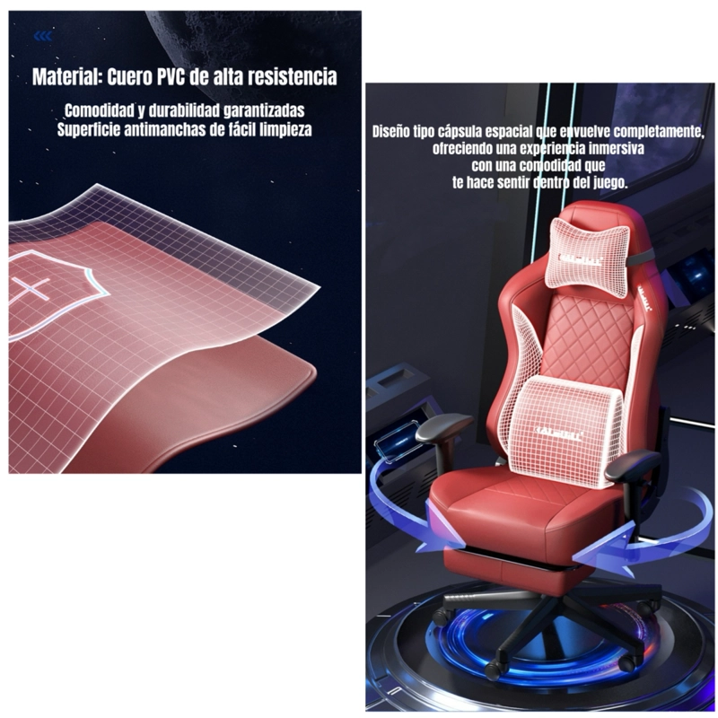 SILLA GAMER PREMIUM RECLINABLE CON REPOSAPIES POWER ROJA - 3
