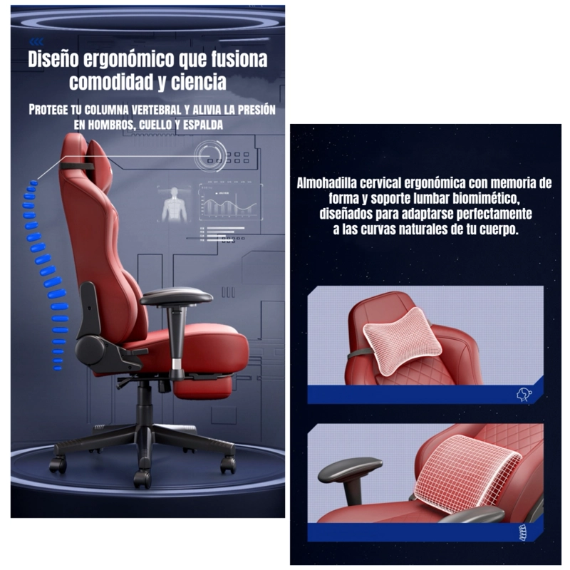 SILLA GAMER PREMIUM RECLINABLE CON REPOSAPIES POWER ROJA - 4