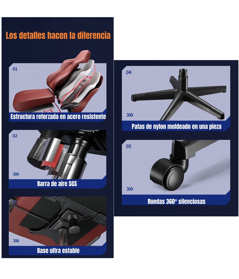 SILLA GAMER PREMIUM RECLINABLE CON REPOSAPIES POWER ROJA - 7
