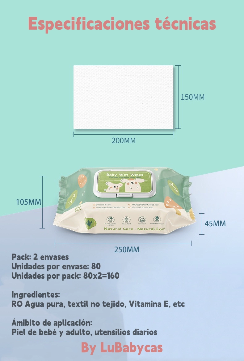 TOALLITAS HUMEDAS CON TAPA PACK 2X80 UNIDADES LUBABYCAS - 8