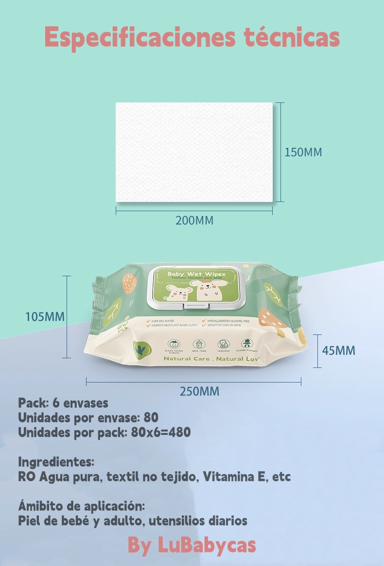 TOALLITAS HUMEDAS CON TAPA PACK 6X80 UNIDADES LUBABYCAS - 8