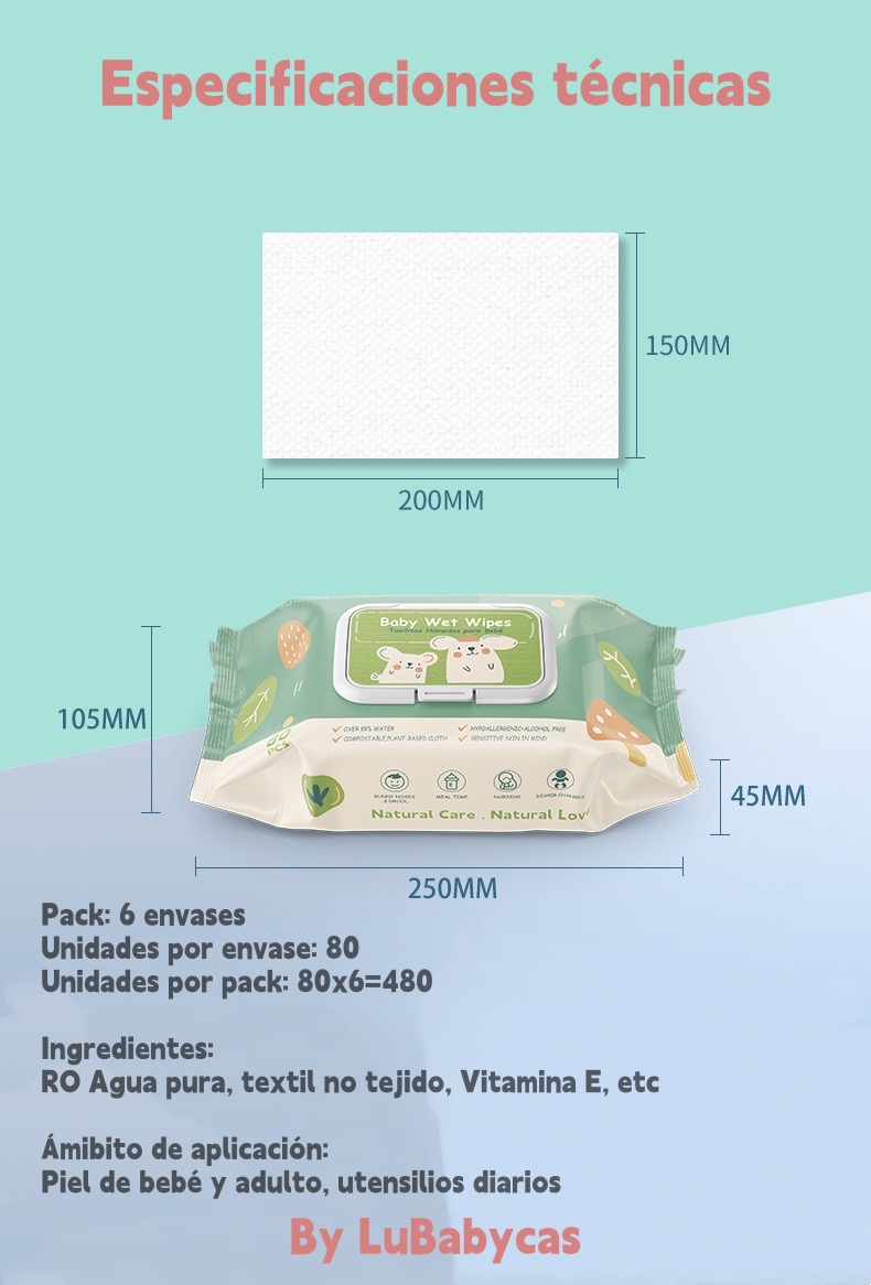TOALLITAS HUMEDAS CON TAPA PACK 6X80 UNIDADES LUBABYCAS - 8