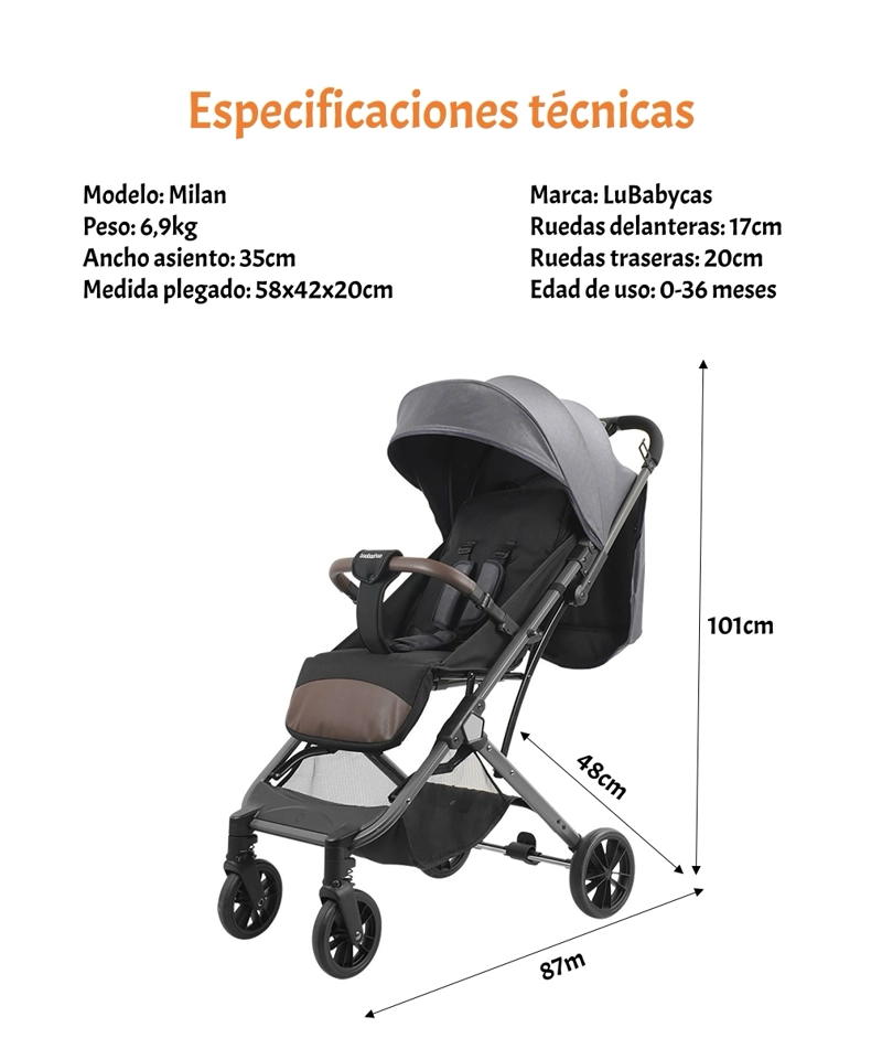 COCHE DE PASEO TIPO MALETA 0-3 AÑOS MILAN GRIS BY LUBABYCAS - 8
