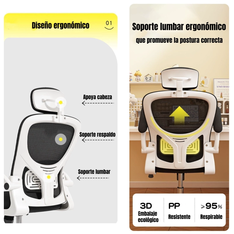 SILLA DE ESCRITORIO 360° KIKKA CON APOYACABEZA NEGRA - 3