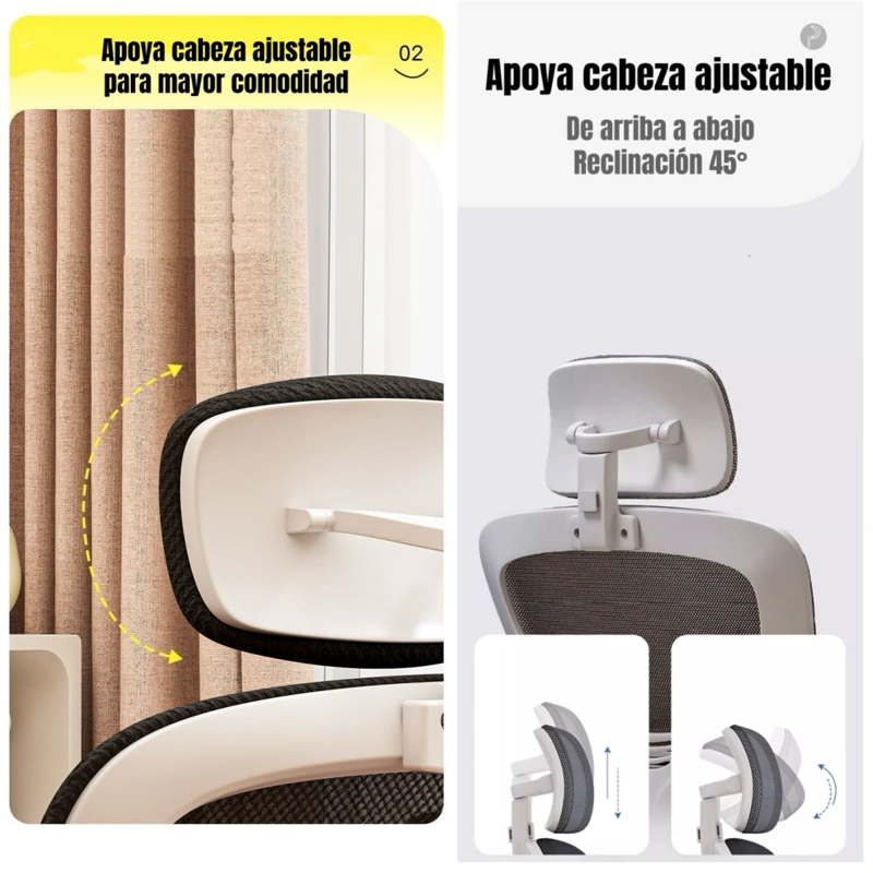SILLA DE ESCRITORIO 360° KIKKA CON APOYACABEZA NEGRA - 4