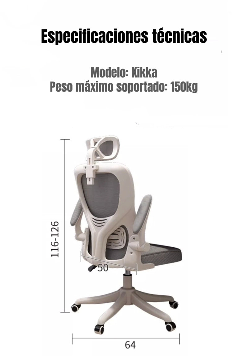SILLA DE ESCRITORIO 360° KIKKA CON APOYACABEZA NEGRA - 8
