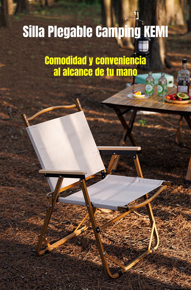 SILLA PLEGABLE CAMPING CON BOLSILLO PLAYA PICNIC BEIGE KEMI - 2