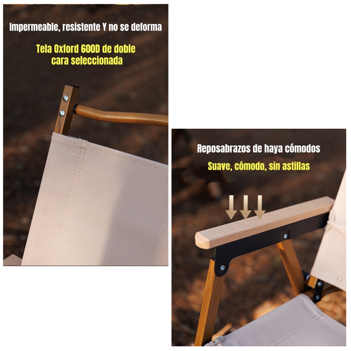 SILLA PLEGABLE CAMPING CON BOLSILLO PLAYA PICNIC BEIGE KEMI - 4