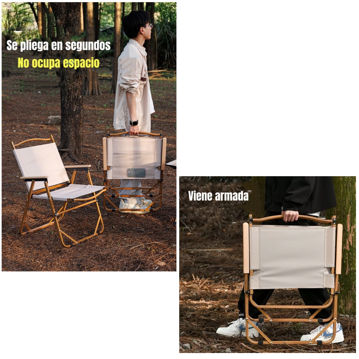 SILLA PLEGABLE CAMPING CON BOLSILLO PLAYA PICNIC BEIGE KEMI - 6