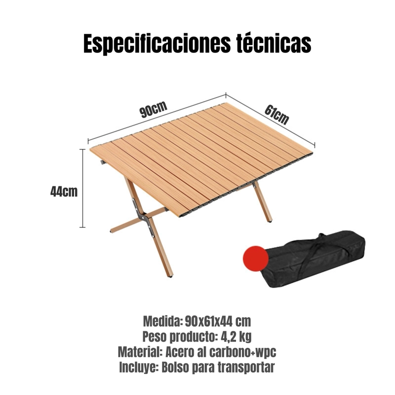 MESA DE CAMPING PLEGABLE IMPERMEABLE 90X61CM KEMI - 8