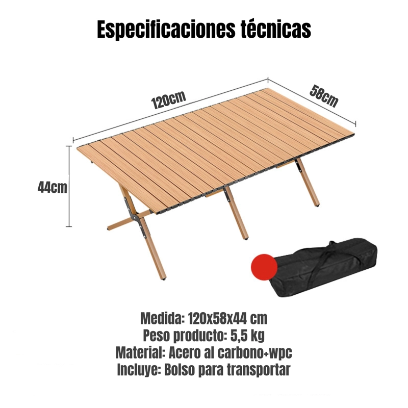 MESA DE CAMPING PLEGABLE IMPERMEABLE 120X58CM KEMI - 8