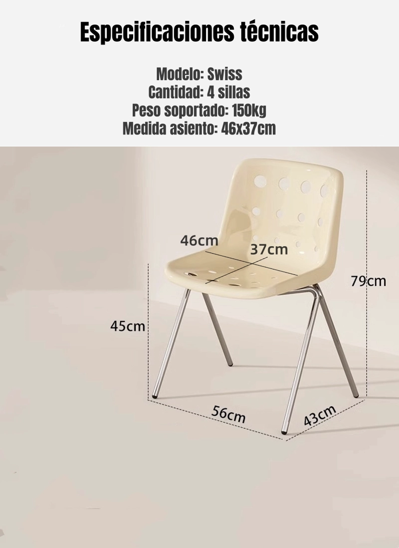 SET 4 SILLAS DE COMEDOR PP SWISS CREMA BY LUBABYCAS - 8