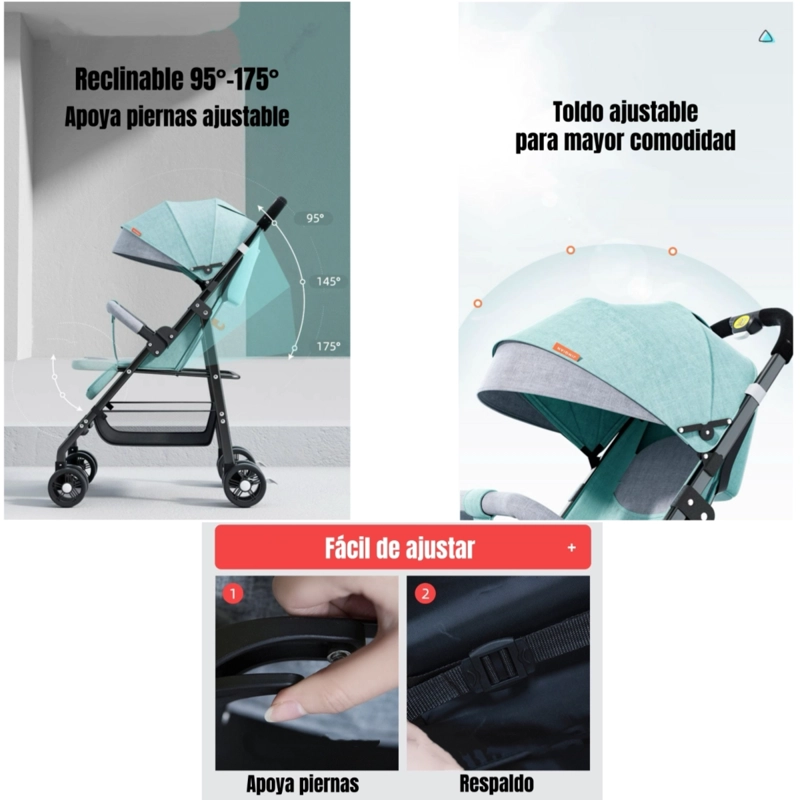 COCHE DE PASEO RECLINABLE LIVIANO SMART NEGRO LUBABYCAS - 4