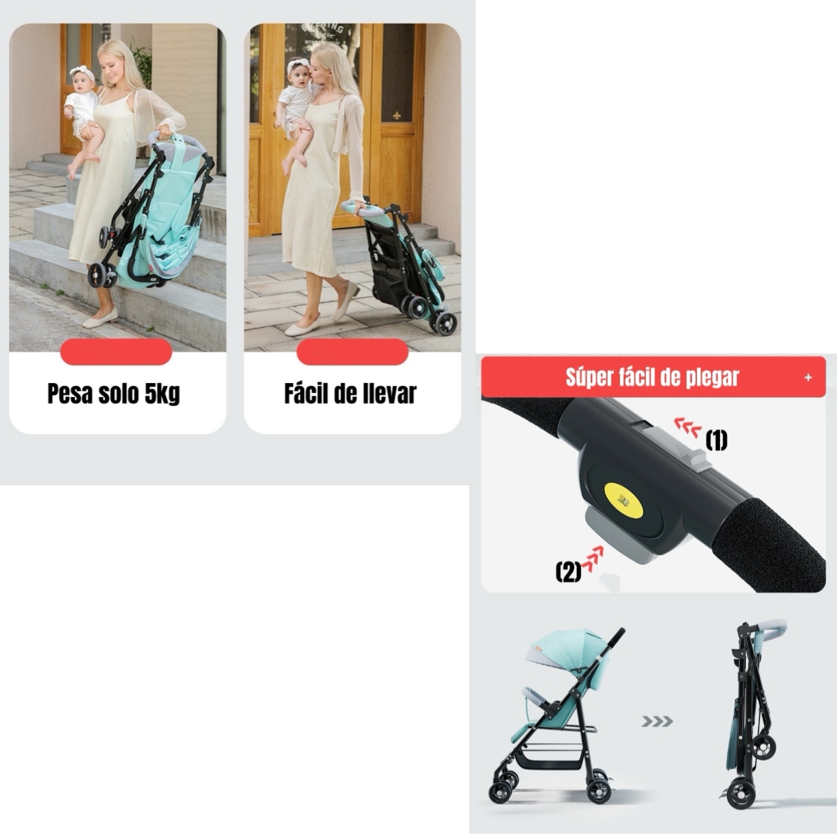 COCHE DE PASEO RECLINABLE LIVIANO SMART ROSADO LUBABYCAS - 3