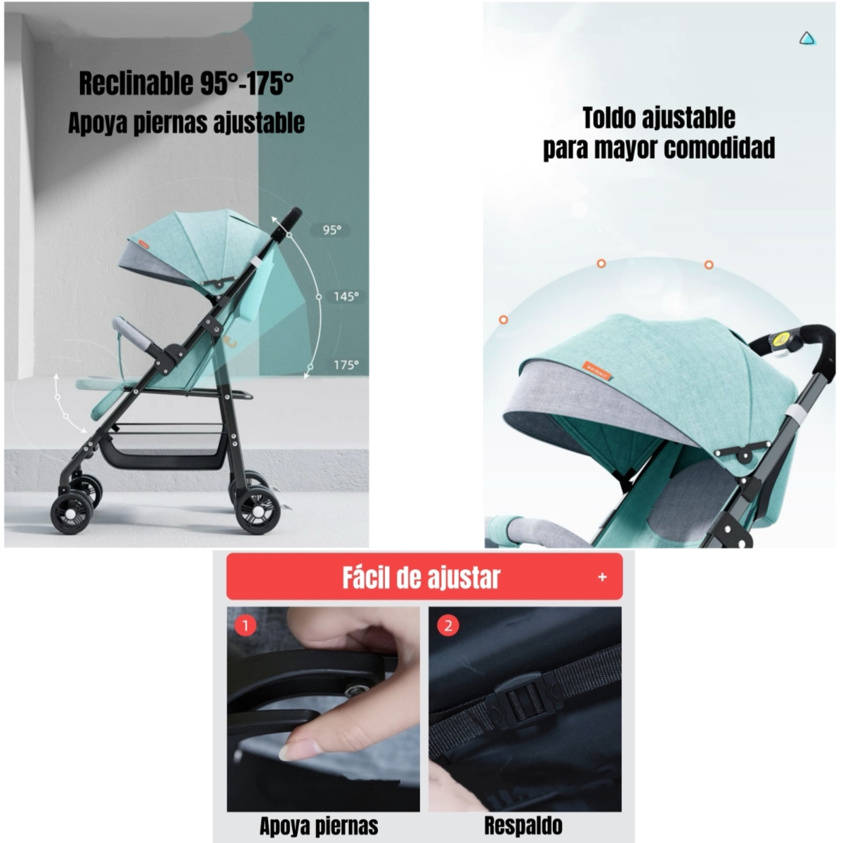 COCHE DE PASEO RECLINABLE LIVIANO SMART ROSADO LUBABYCAS - 4