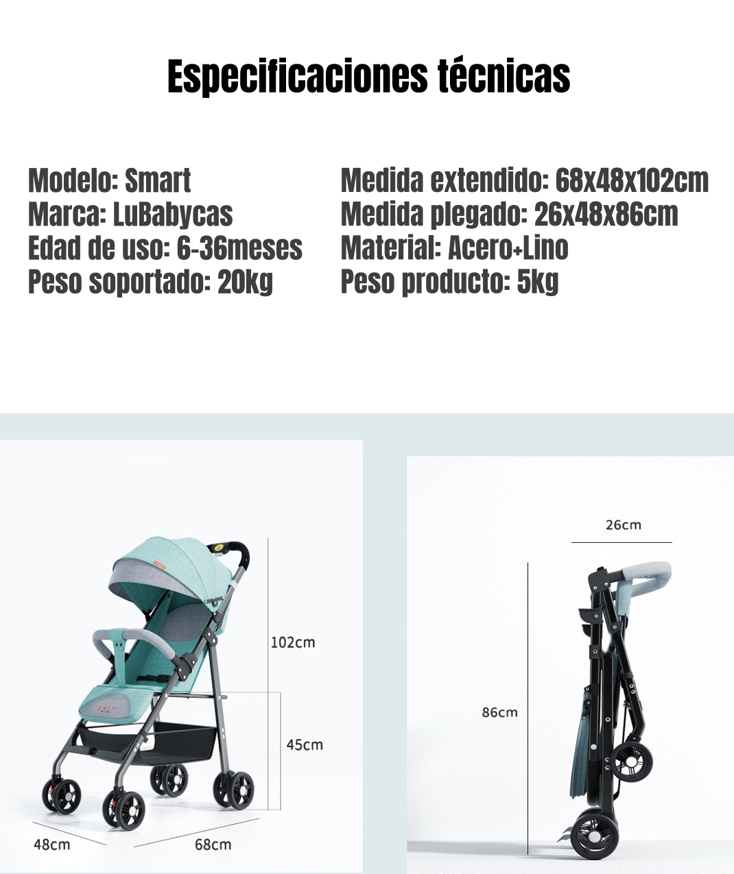 COCHE DE PASEO RECLINABLE LIVIANO SMART ROSADO LUBABYCAS - 8