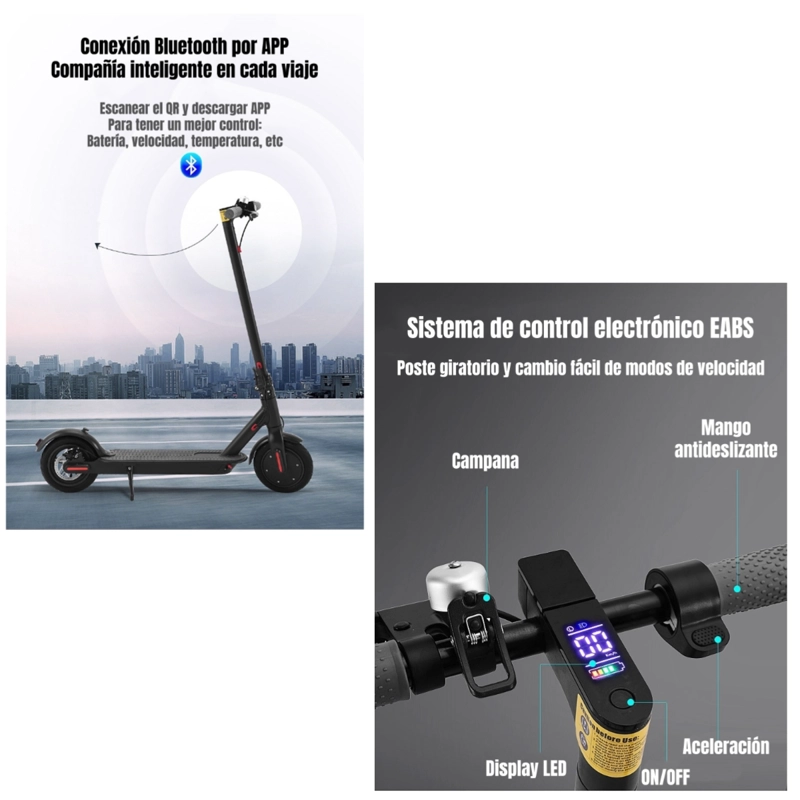SCOOTER ADULTO ELE CTRICO CON APP PLEGABLE 30KM NEGRO SPEED - 5