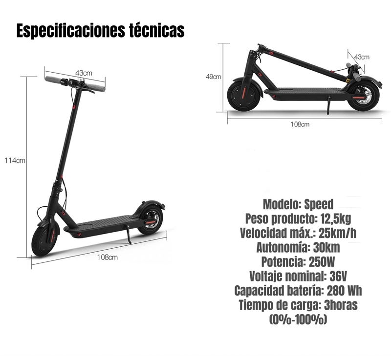SCOOTER ADULTO ELE CTRICO CON APP PLEGABLE 30KM NEGRO SPEED - 8