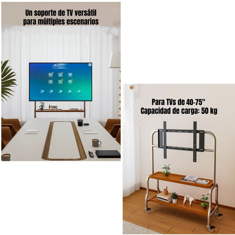 SOPORTE TV RACK PEDESTAL 40”-75” RUEDAS DOBLE ALMACENAMIENTO - 5