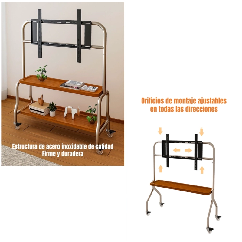 SOPORTE TV RACK PEDESTAL 40”-75” RUEDAS DOBLE ALMACENAMIENTO - 6
