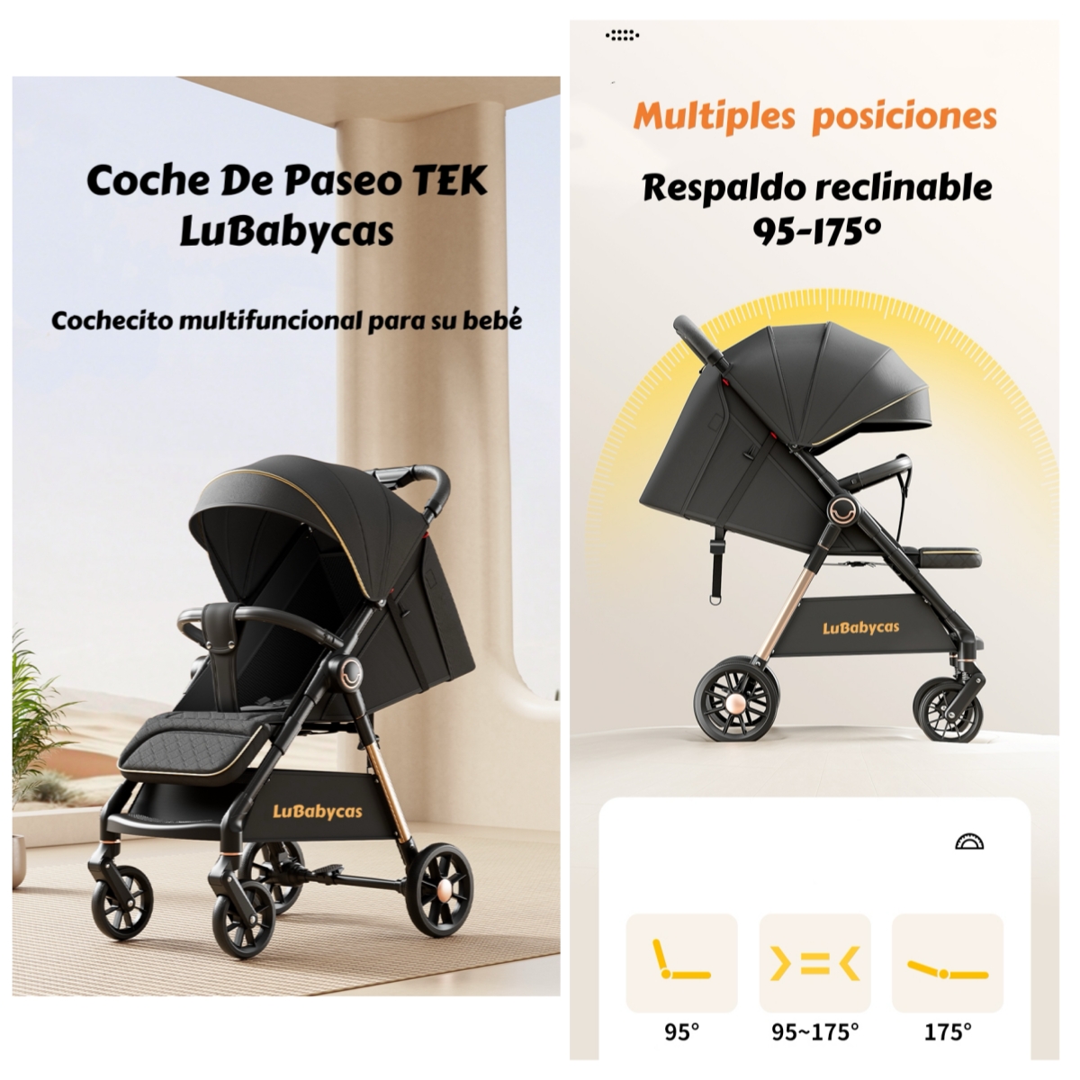 COCHE DE PASEO ULTRA RESISTENTE 25KG TEK DORADO LUBABYCAS - 2