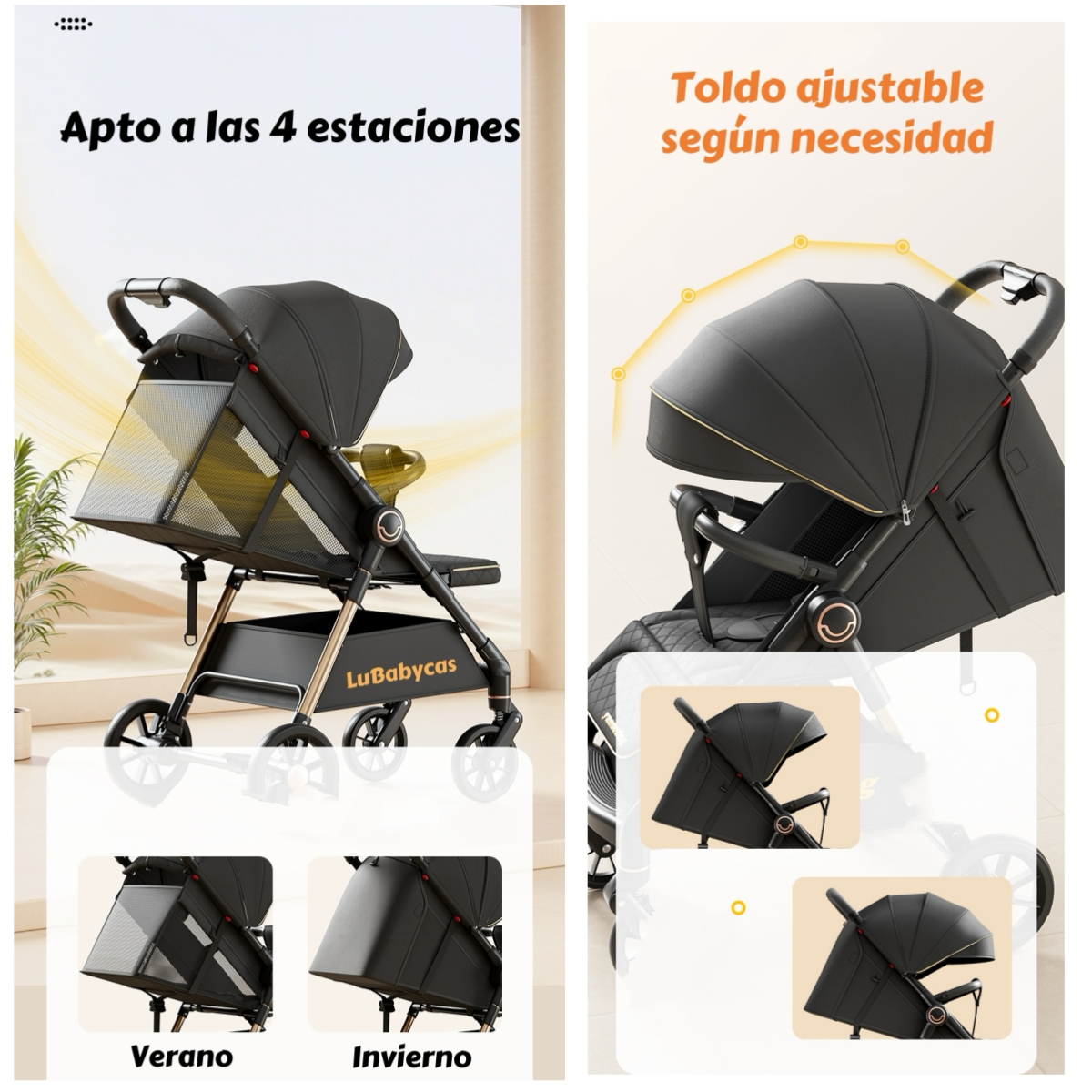 COCHE DE PASEO ULTRA RESISTENTE 25KG TEK DORADO LUBABYCAS - 3