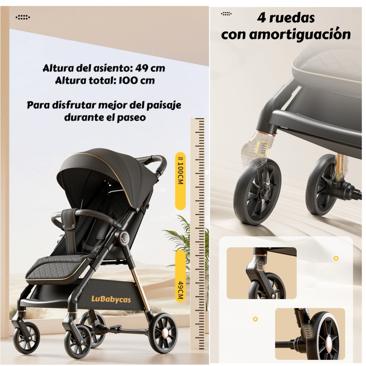 COCHE DE PASEO ULTRA RESISTENTE 25KG TEK DORADO LUBABYCAS - 5