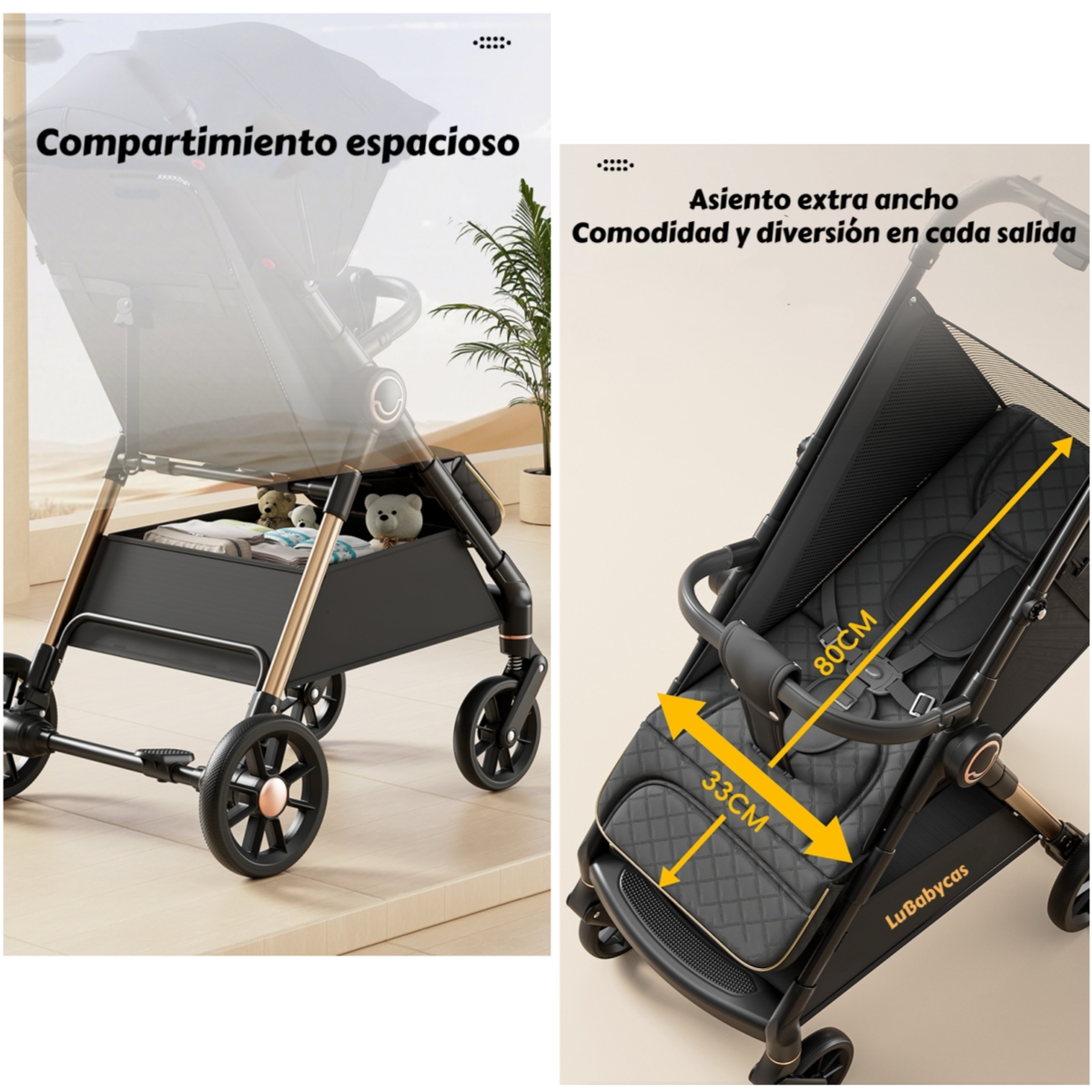 COCHE DE PASEO ULTRA RESISTENTE 25KG TEK DORADO LUBABYCAS - 6