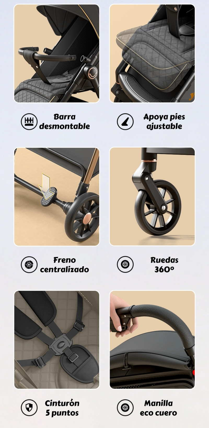 COCHE DE PASEO ULTRA RESISTENTE 25KG TEK DORADO LUBABYCAS - 7
