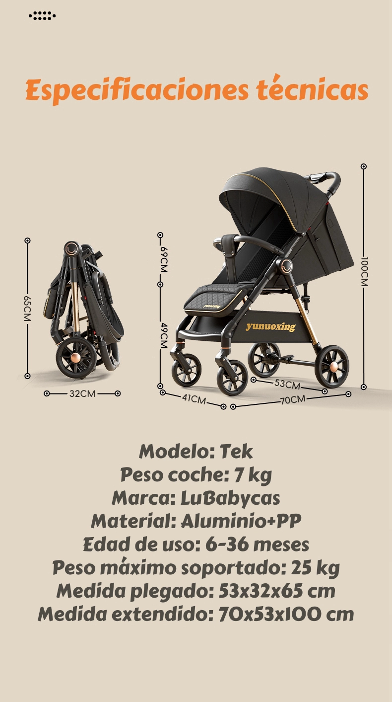 COCHE DE PASEO ULTRA RESISTENTE 25KG TEK DORADO LUBABYCAS - 8