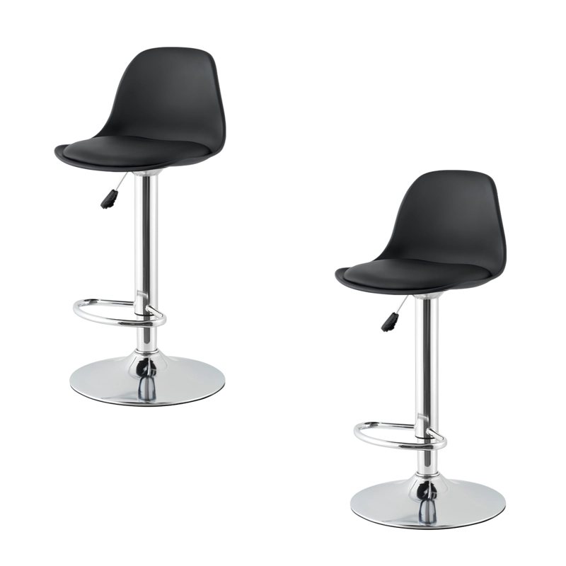 PACK 2 SILLAS PISO BAR EN COLOR NEGROS ALTURA REGULABLE CON RESPALDO - 1