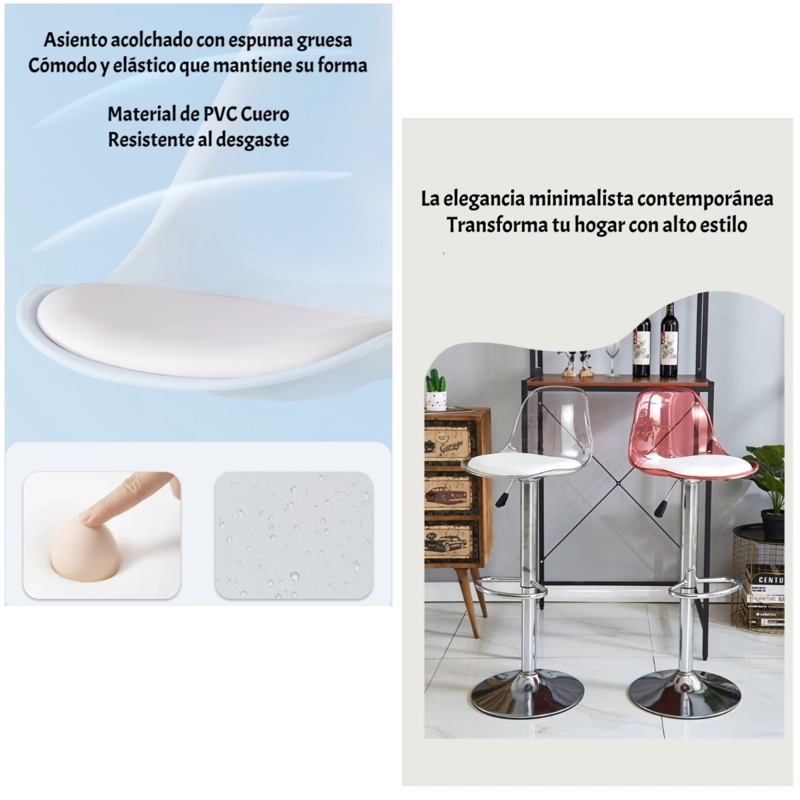 PACK 2 SILLAS PISO BAR EN COLOR BLANCOS ALTURA REGULABLE CON RESPALDO - 6