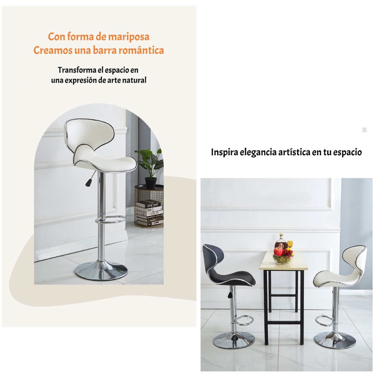 PACK 2 SILLAS PISO BAR PREMIUM NEGRAS ALTURA REGULABLE YC229 - 3