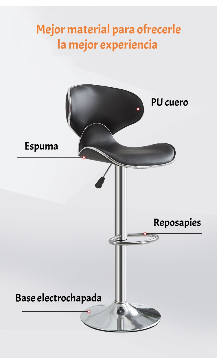 PACK 2 SILLAS PISO BAR PREMIUM NEGRAS ALTURA REGULABLE YC229 - 6