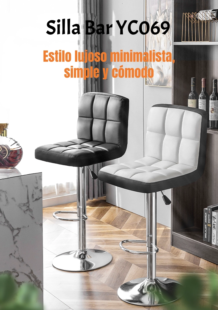 PACK 2 SILLAS PISO BAR NEGRA ALTURA REGULABLE ECOCUERO YC069 - 2