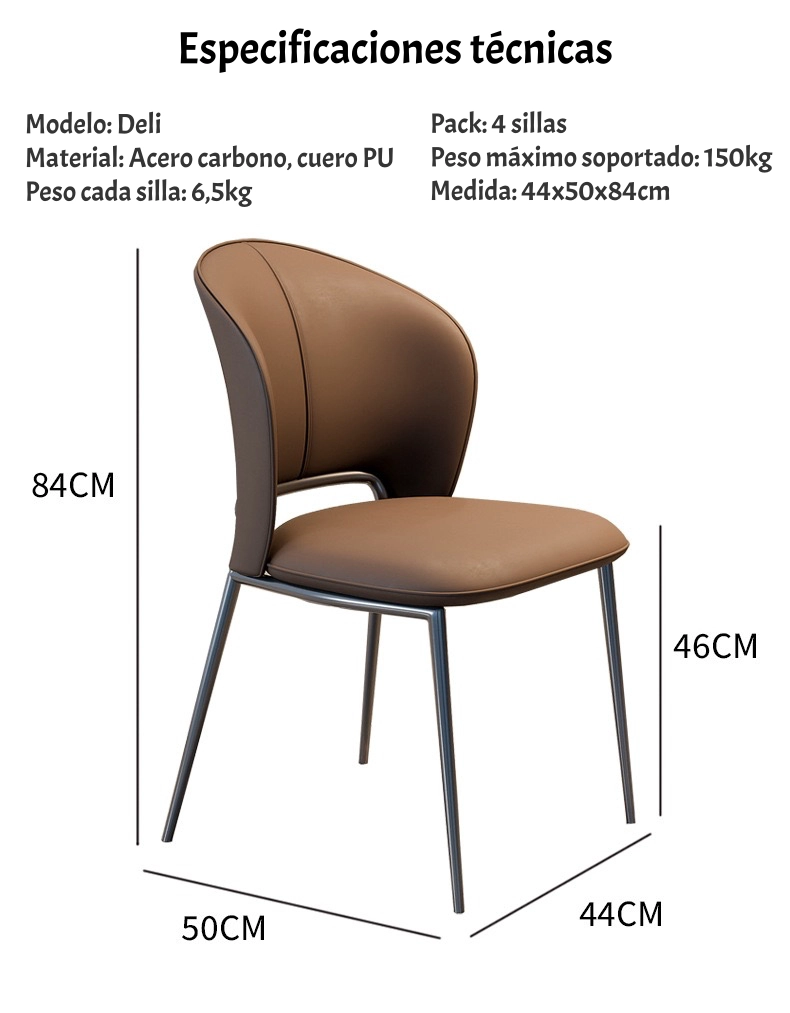 PACK 4 SILLAS DE COMEDOR PREMIUM ECOCUERO DELI BLANCAS - 8