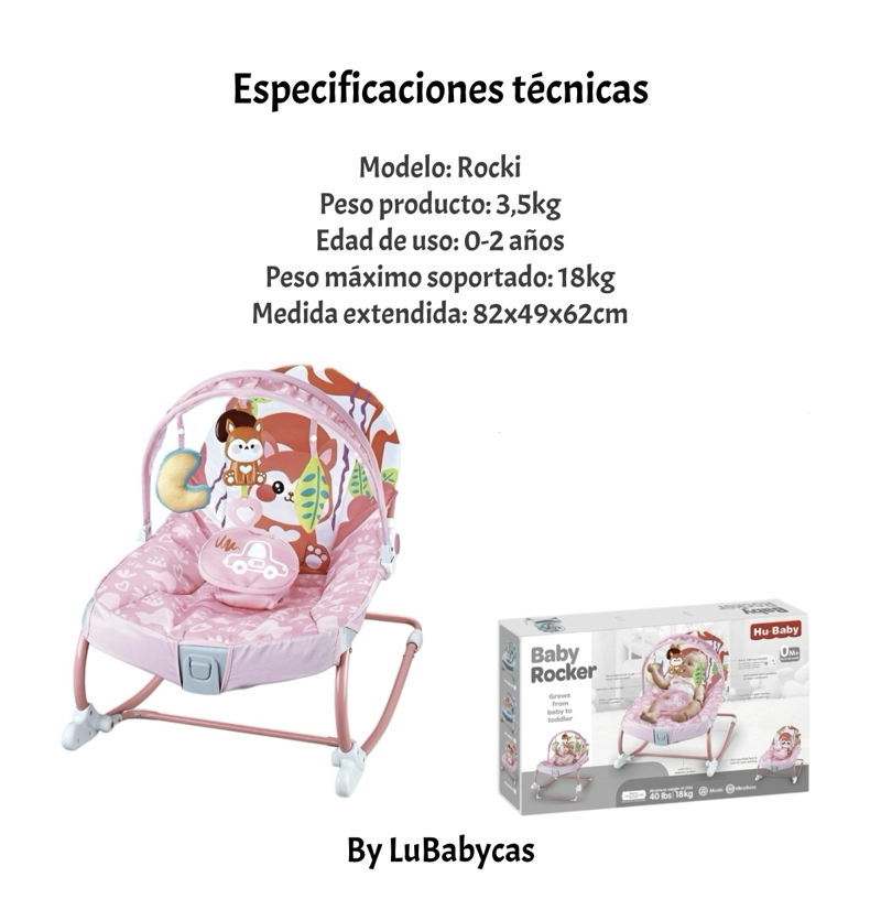 MECEDORA BEBE  SILLA NIDO MUSICAL VIBRACION ROSADA LUBABYCAS - 7