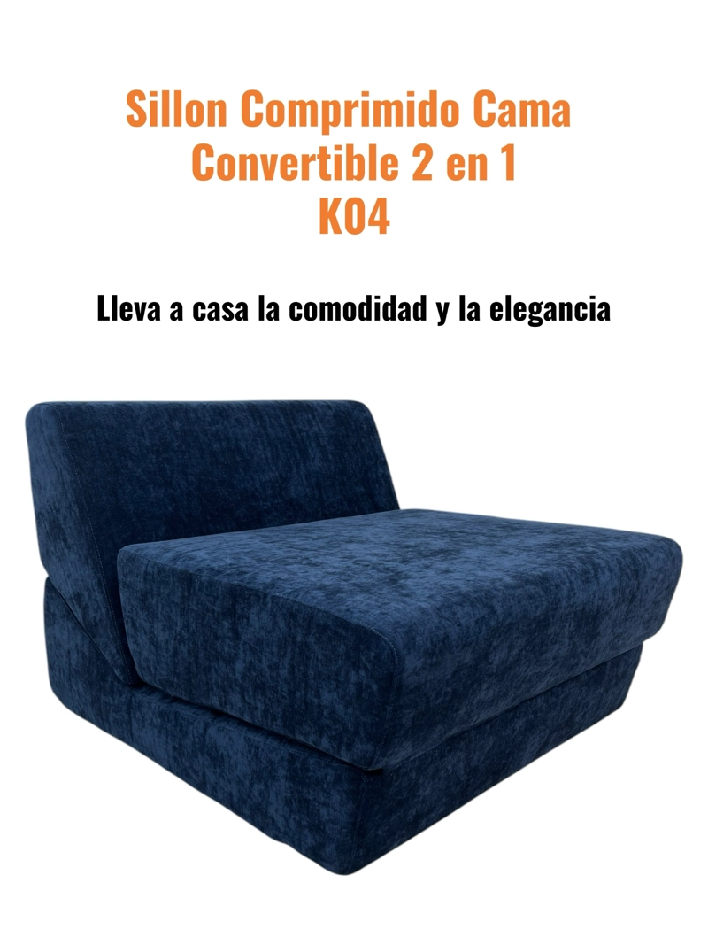 SILLON SOFA CAMA COMPRIMIDO CONVERTIBLE 3 EN 1 K04 AZUL - 2