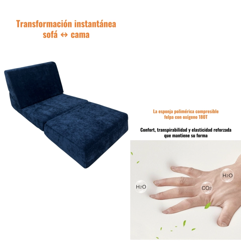 SILLON SOFA CAMA COMPRIMIDO CONVERTIBLE 3 EN 1 K04 AZUL - 5