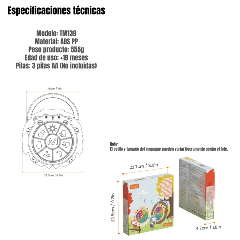 JUGUETE SENSORIAL MUSICAL CON LUCES 0-6 AÑOS TM139 LUBABYCAS - 8