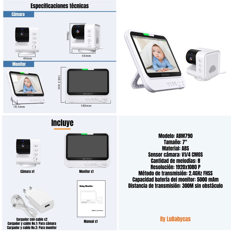 CAMARA MONITOR INTELIGENTE PREMIUM 7″1080P ABM790 LUBABYCAS - 8