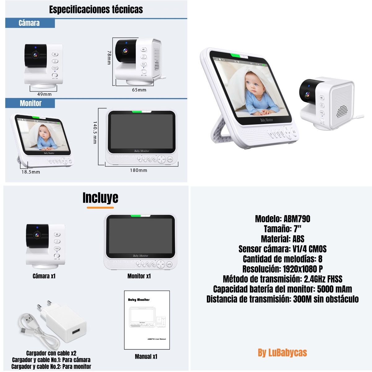 CAMARA MONITOR INTELIGENTE PREMIUM 7″1080P ABM790 LUBABYCAS - 8