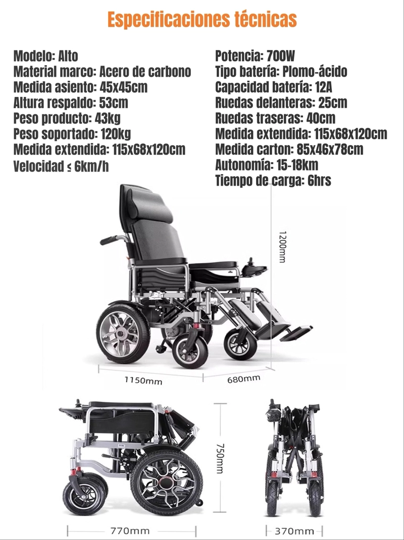 SILLA DE RUEDAS ELE CTRICA 700W 18KM PLEGABLE ALTO LUBABYCAS - 8