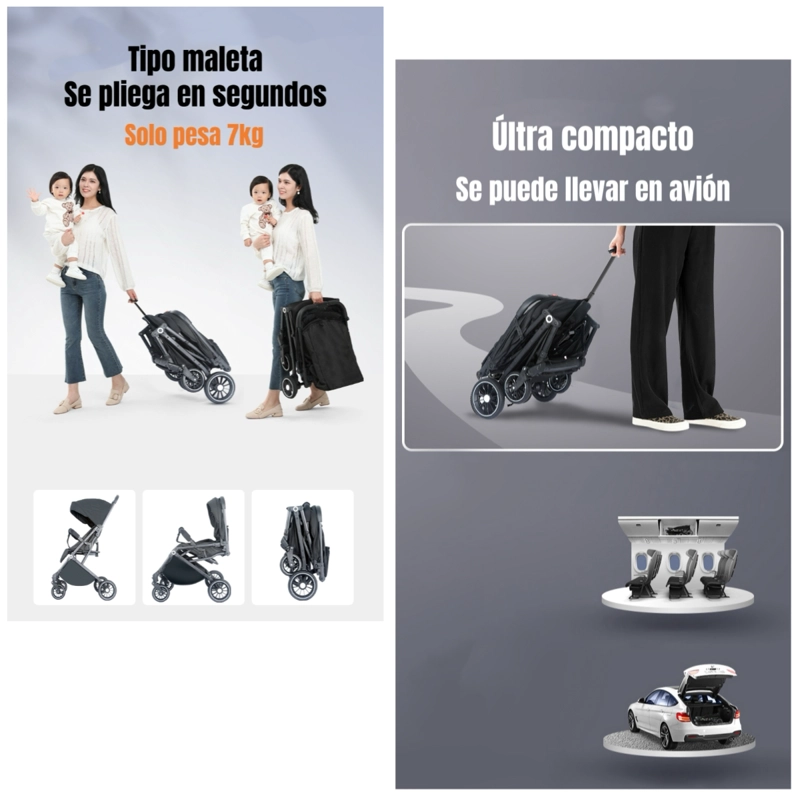COCHE DE PASEO MALETA COMPACTO 0-3 AÑOS TOUR NEGRO LUBABYCAS - 6