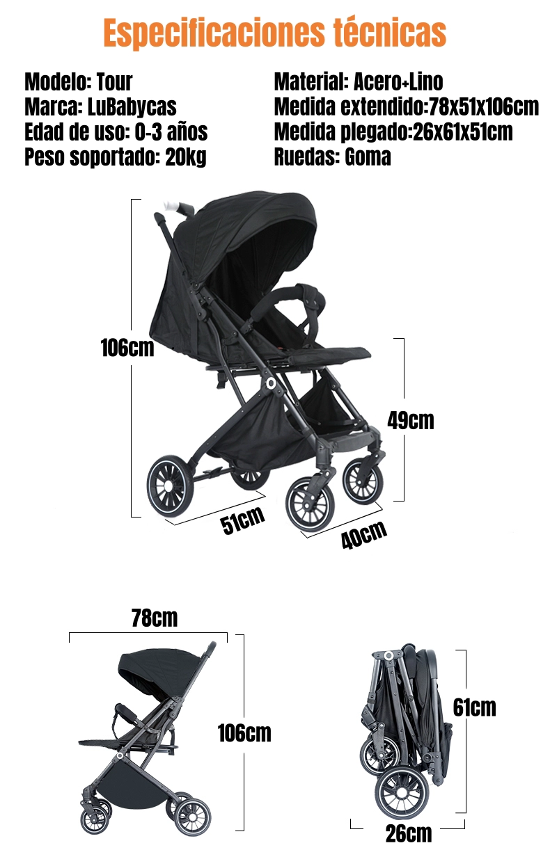COCHE DE PASEO MALETA COMPACTO 0-3 AÑOS TOUR ROSA LUBABYCAS - 8