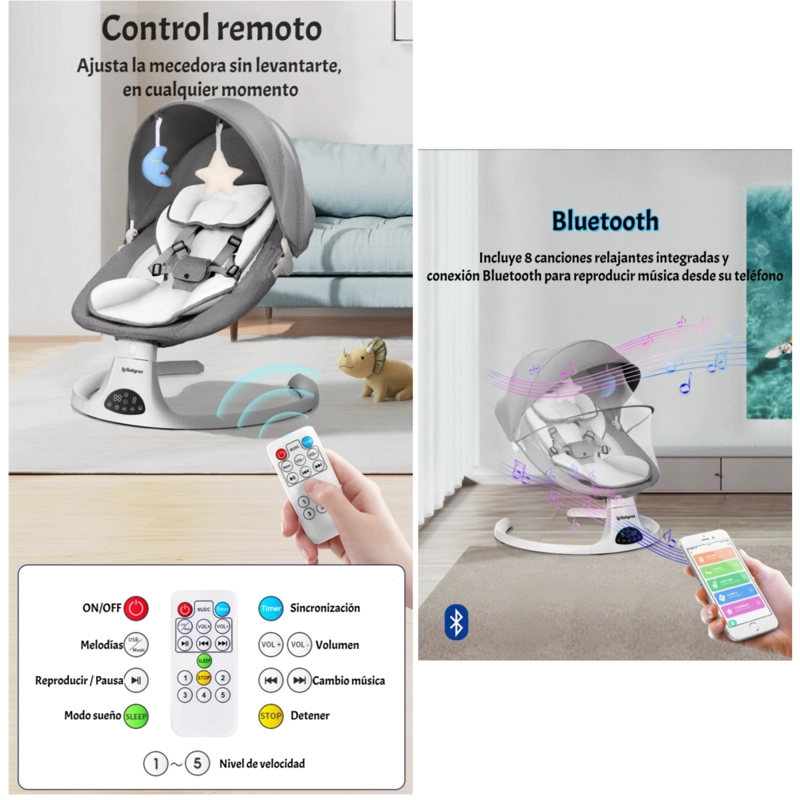 MECEDORA ELE CTRICA 2 EN 1 BLUETOOTH YOYA GRIS LUBABYCAS - 4