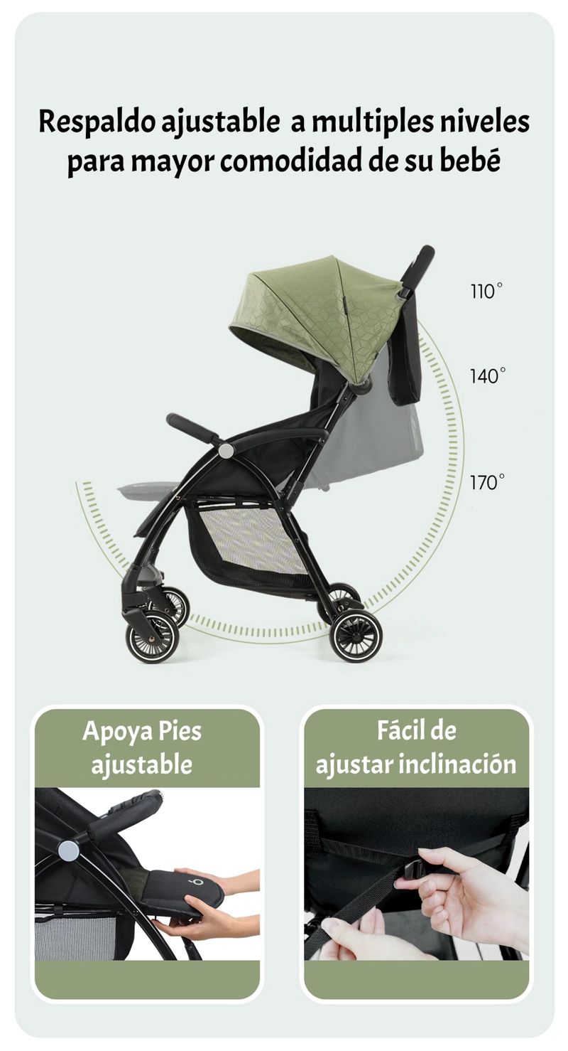 COCHE DE PASEO ULTRA COMPACTO LIVIANO VIENA VERDE LUBABYCAS - 4