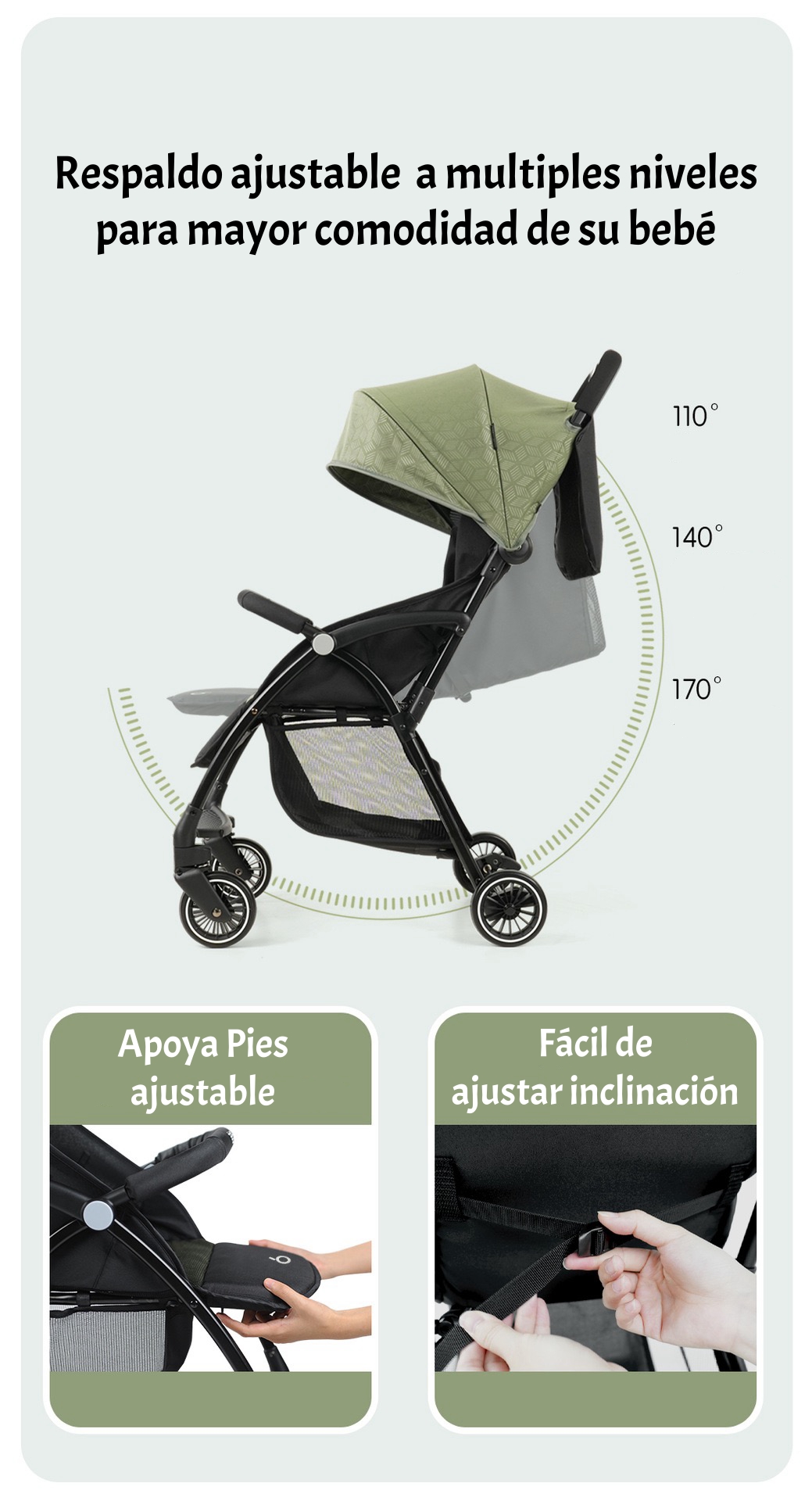COCHE DE PASEO ULTRA COMPACTO LIVIANO VIENA VERDE LUBABYCAS - 4